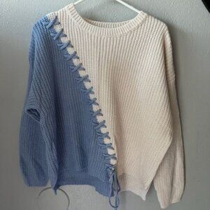 Two-Tone Lace-Up Sweater Davi & Dani 100% Acrylic block color women fall fashion